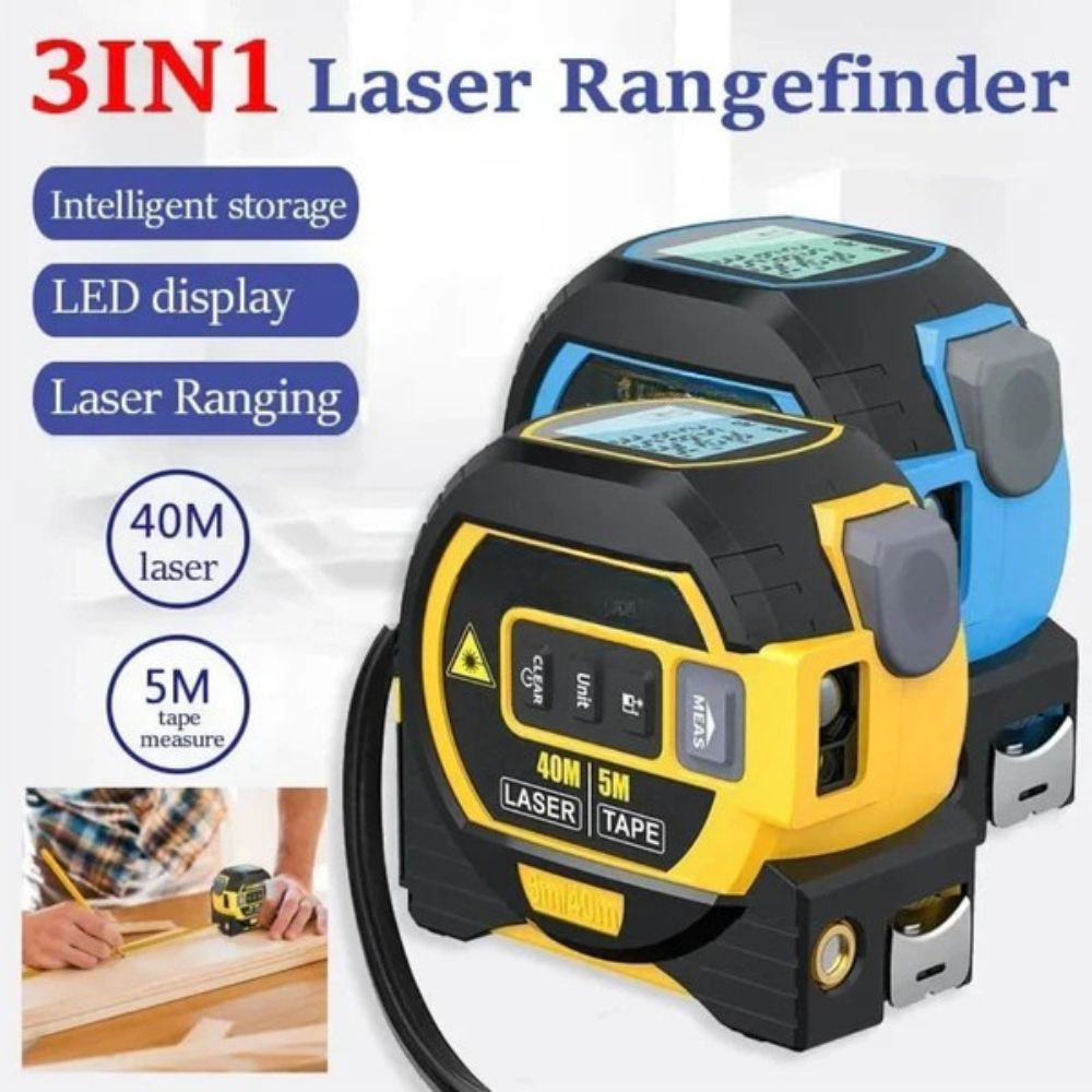 3-in-1 Infrared Laser Tape Measure with Digital Display and Traditional Tape - in use