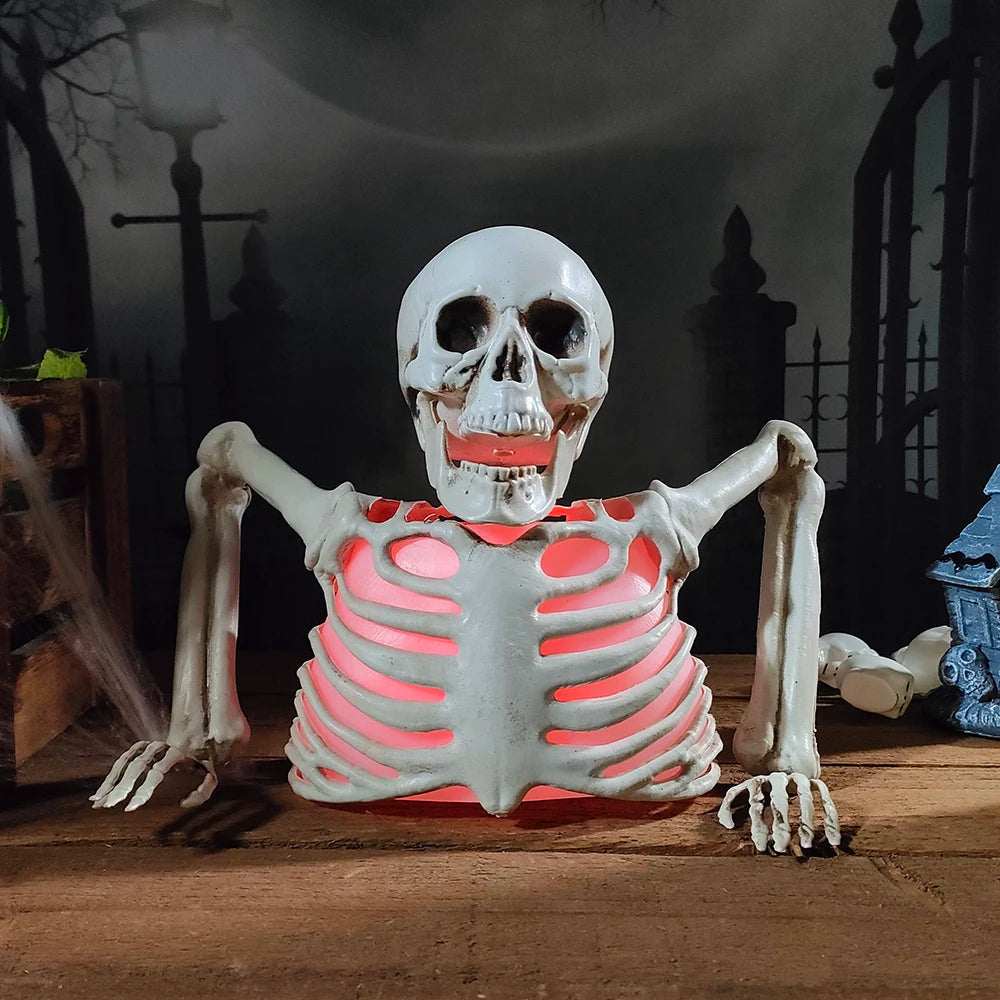 Glowing Skeleton Head Halloween Decoration - in use