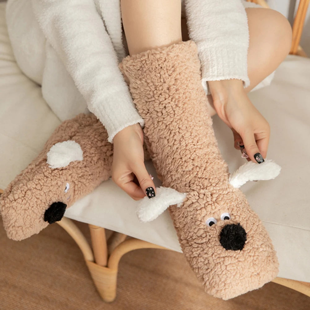 Cute Dog Fuzzy Socks Winter Leg Warmer - alternate angle