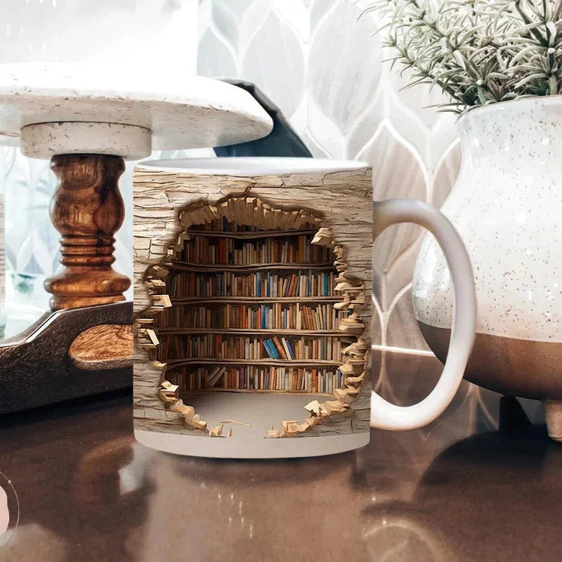 3D Library Bookshelf Mug, Coffee Mugs Gift for Book Lovers - alternate angle