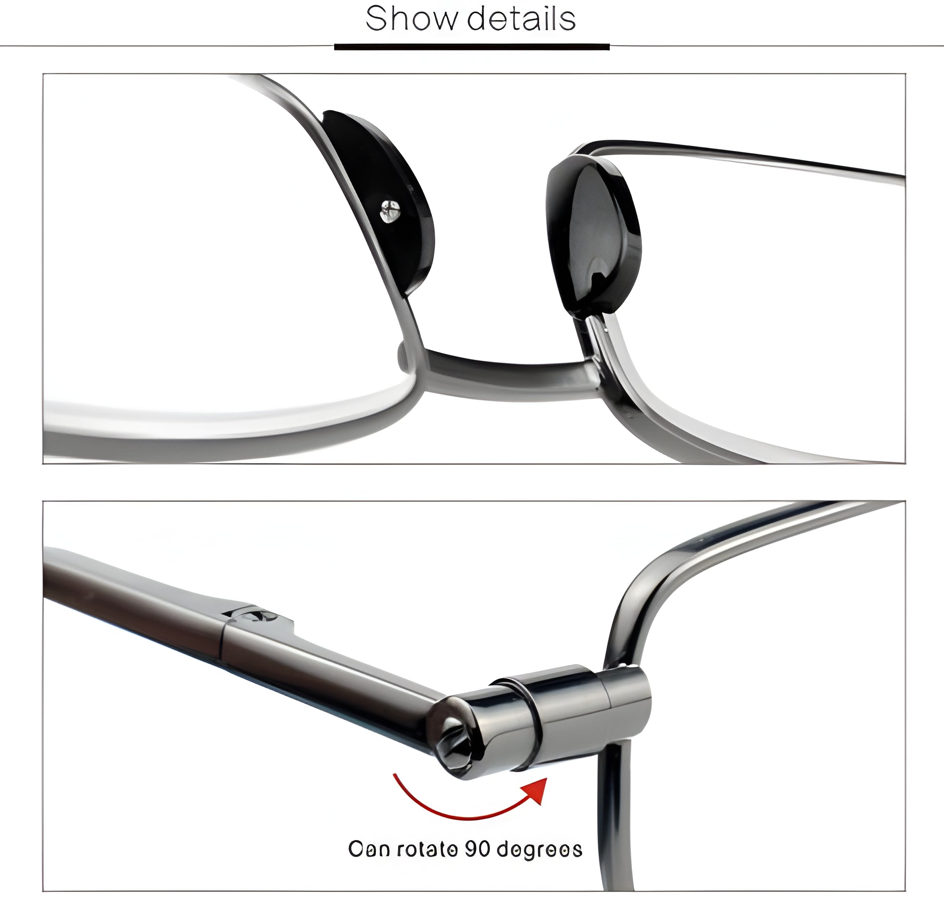 Compact Mens & Ladies Folding Reading Glasses - detail