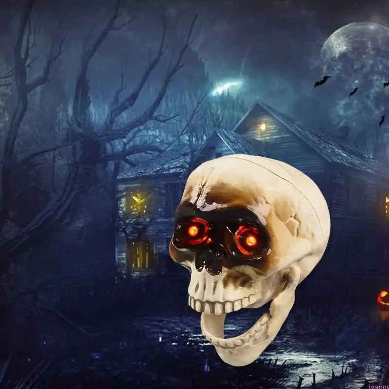 Animated Halloween Skeleton Head with Flashing Eyes - detail