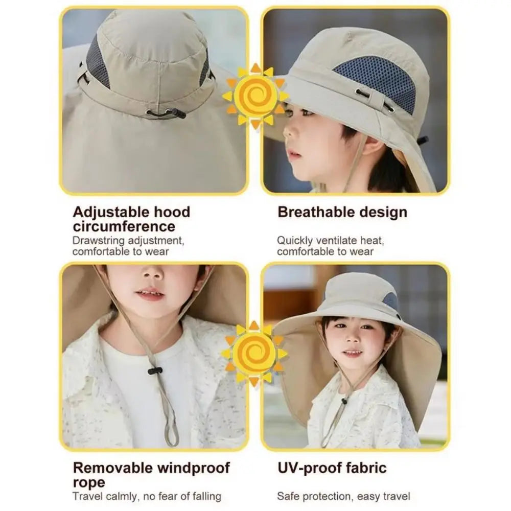 Adjustable Kids Solar Fan Hat - in use