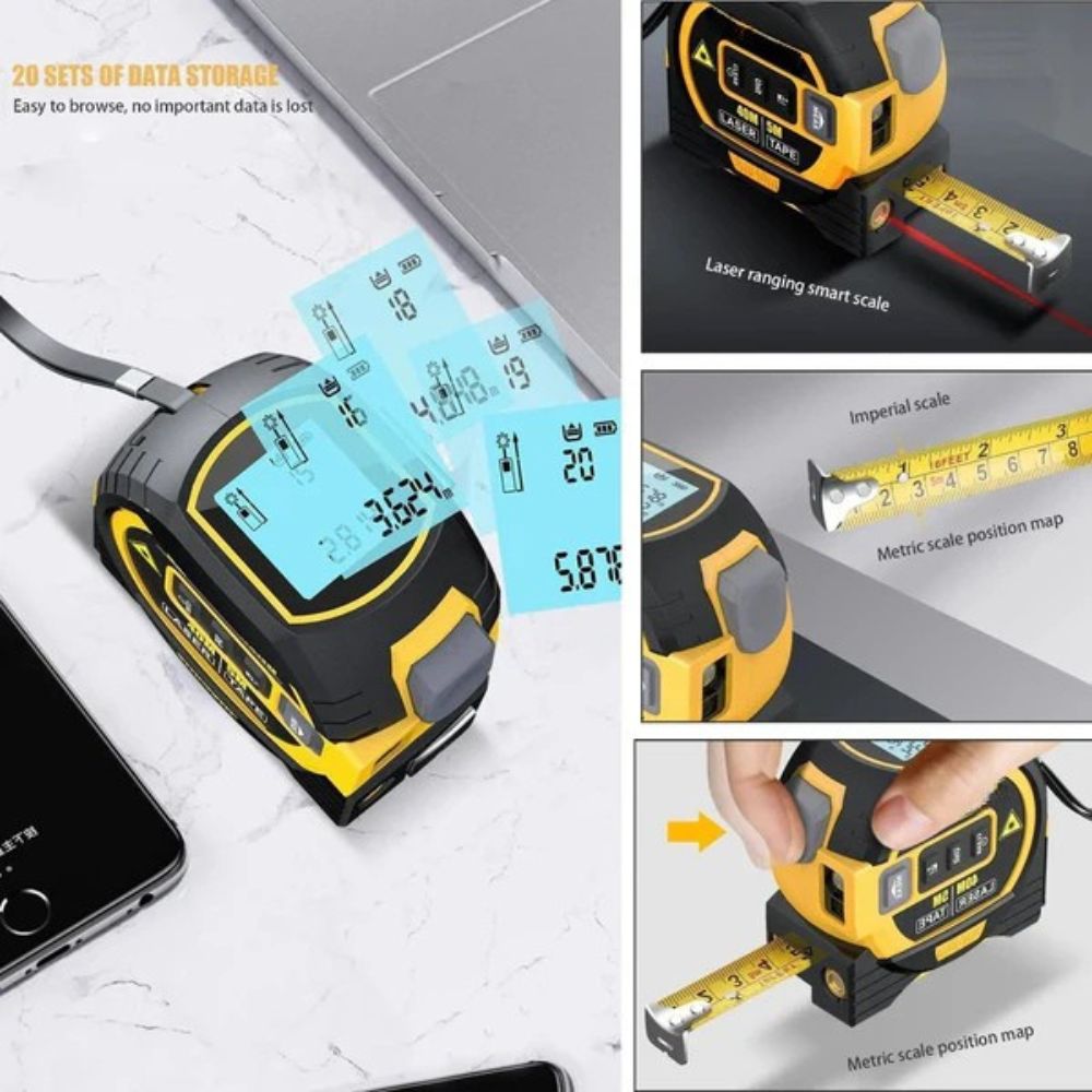 3-in-1 Infrared Laser Tape Measure with Digital Display and Traditional Tape
