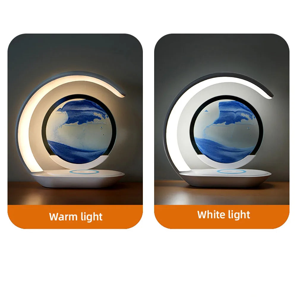 3D Sand Art Table Lamp with Wireless Charger - in use
