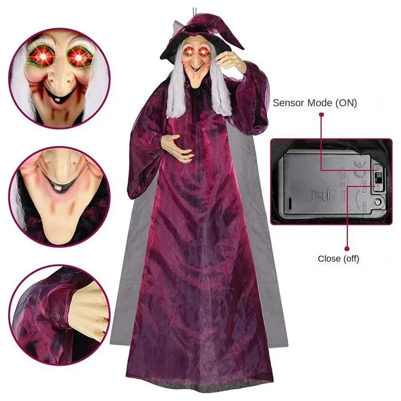 Animated Halloween Witch Decor with Sound and Glowing Eyes - detail