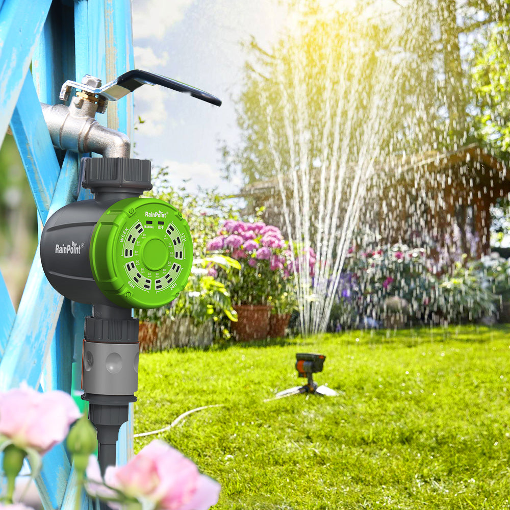 RainPoint Water Timer for Outdoor Hose Faucet, Outdoor-Ready - in use