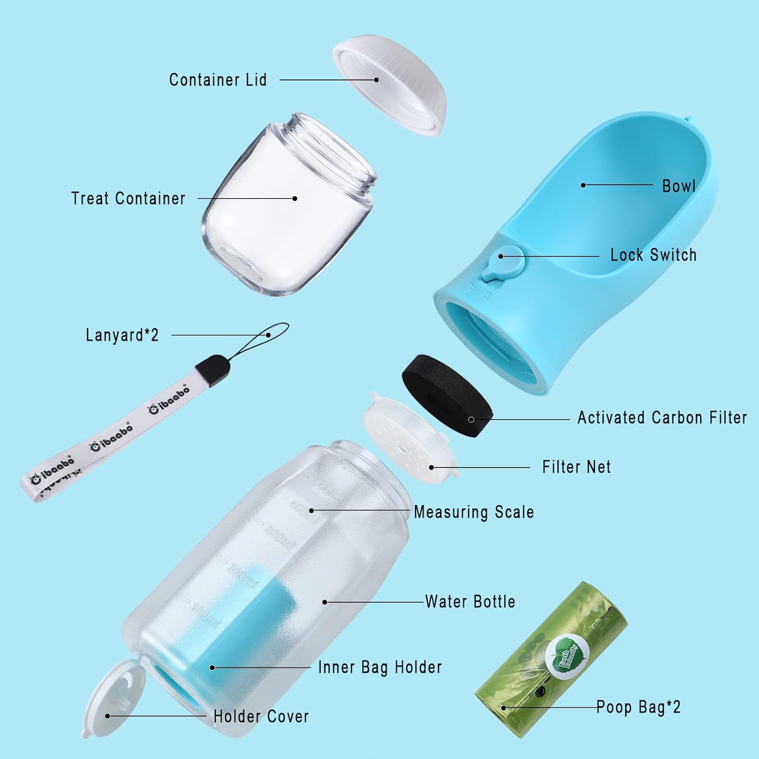 Dog Water Bottle With Food Container - detail