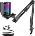 USB Condenser Gaming & Podcast Mic with Boom Arm & RGB - alternate angle