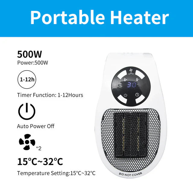 500W Mini Portable Electric Heater with Timer, Remote & Quiet Fan - detail