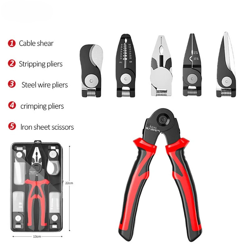 5-in-1 Wire Crimping Pliers Set with Interchangeable Heads - detail