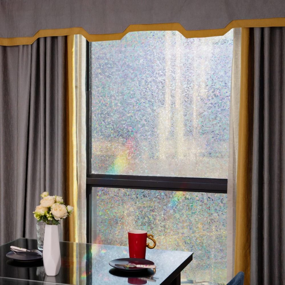 Decorative Rainbow Window Stained Glass Effect Privacy Film - in use