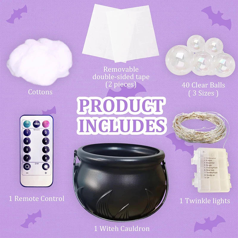 DIY Bubbling Indoor Halloween Witch Cauldron - in use