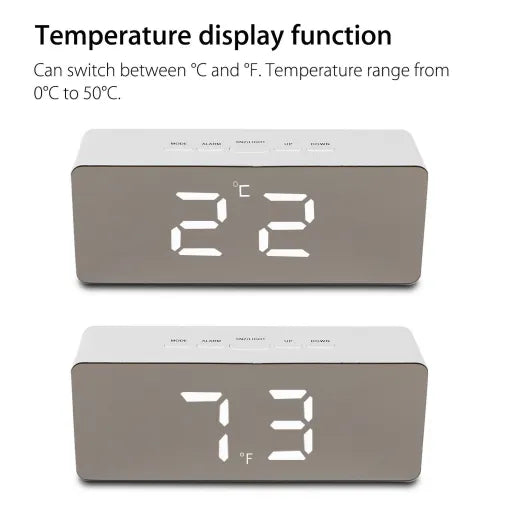 Digital Alarm Clock Smart Mirror Desktop Bedside Nightlight - alternate angle