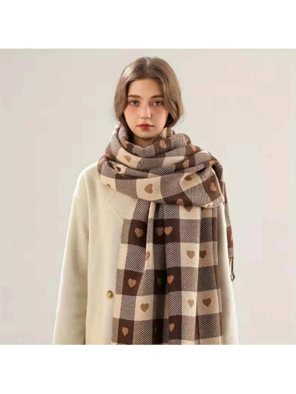 Cozy Checkered Winter Scarf Shawl - alternate angle