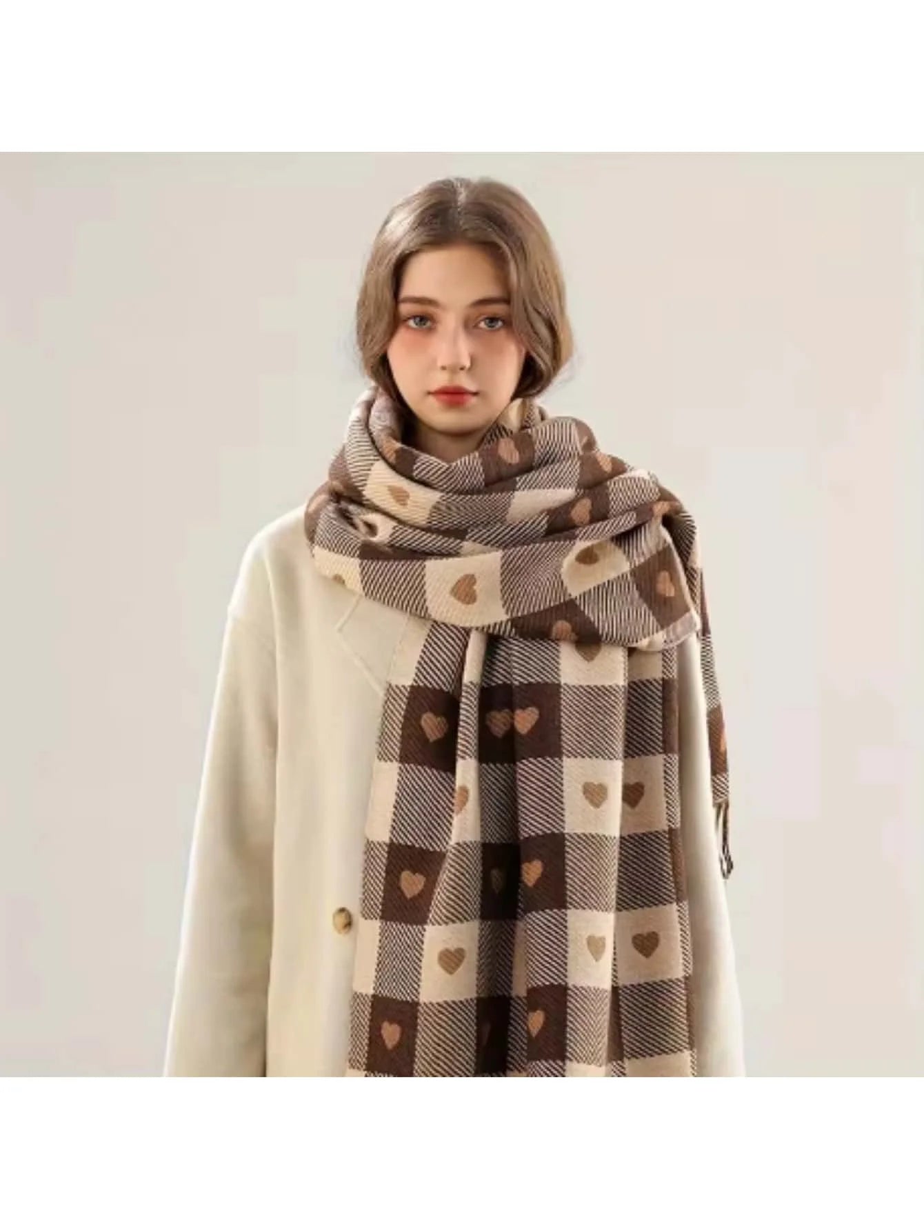 Cozy Checkered Winter Scarf Shawl - alternate angle