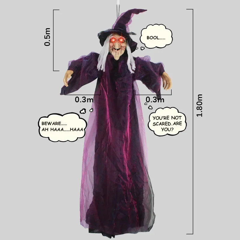 Animated Halloween Witch Decor with Sound and Glowing Eyes - in use