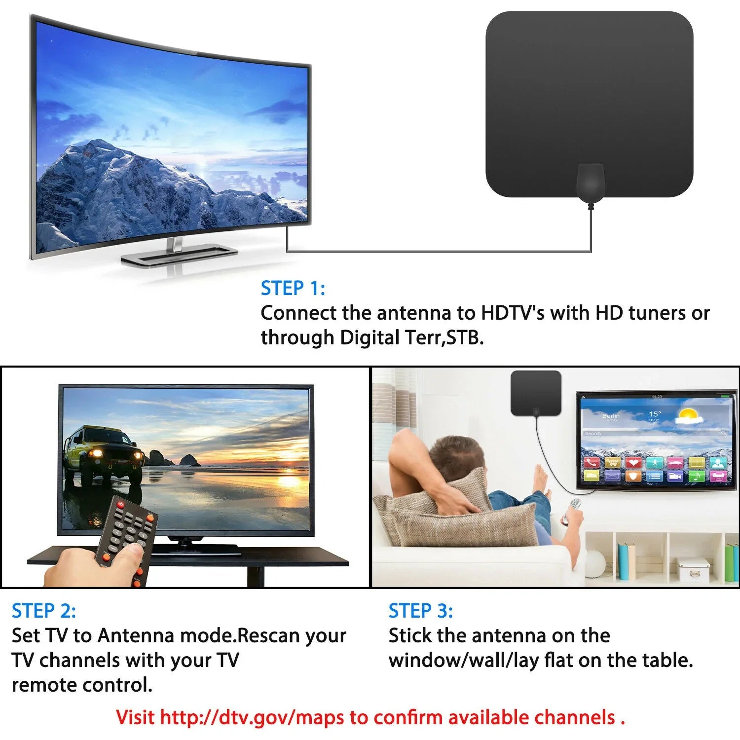 Indoor Digital Amplified Hdtv Antenna with Signal Booster - 300-Mile Range - alternate angle