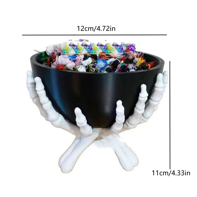 Gothic Skeleton Hands Halloween Candy Bowl - in use