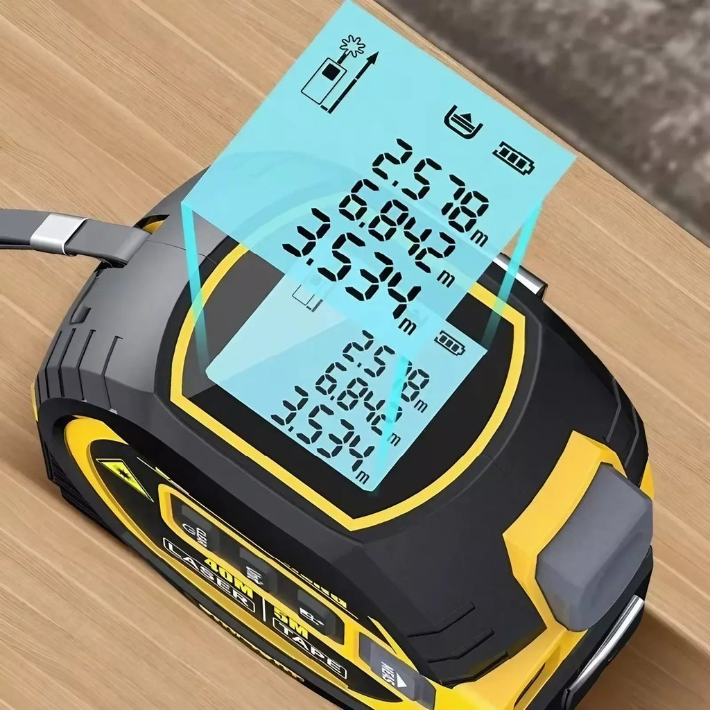 3-in-1 Laser Tape Measure with Infrared Distance Meter - 40M / 60M Range - in use