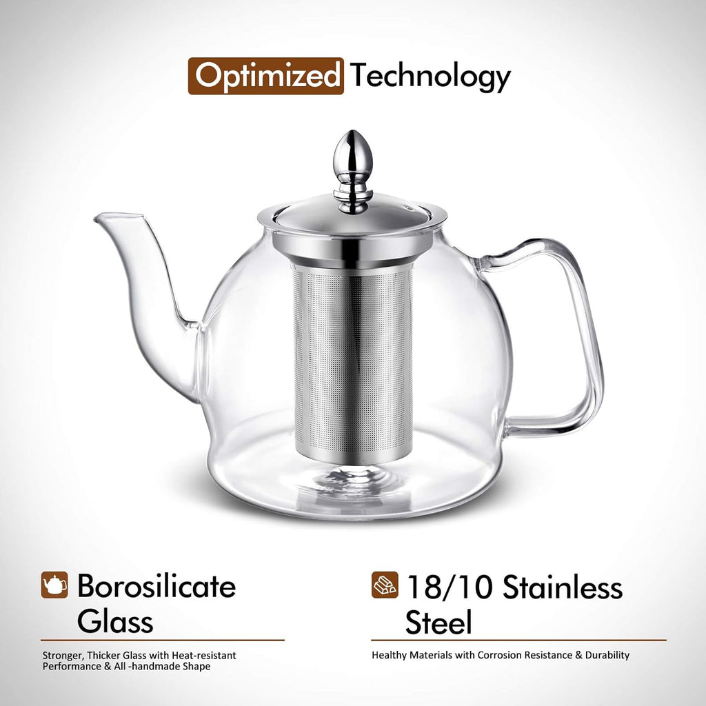 Blooming And Loose Leaf 1000ml Glass Teapot With Removable Infuser - alternate angle