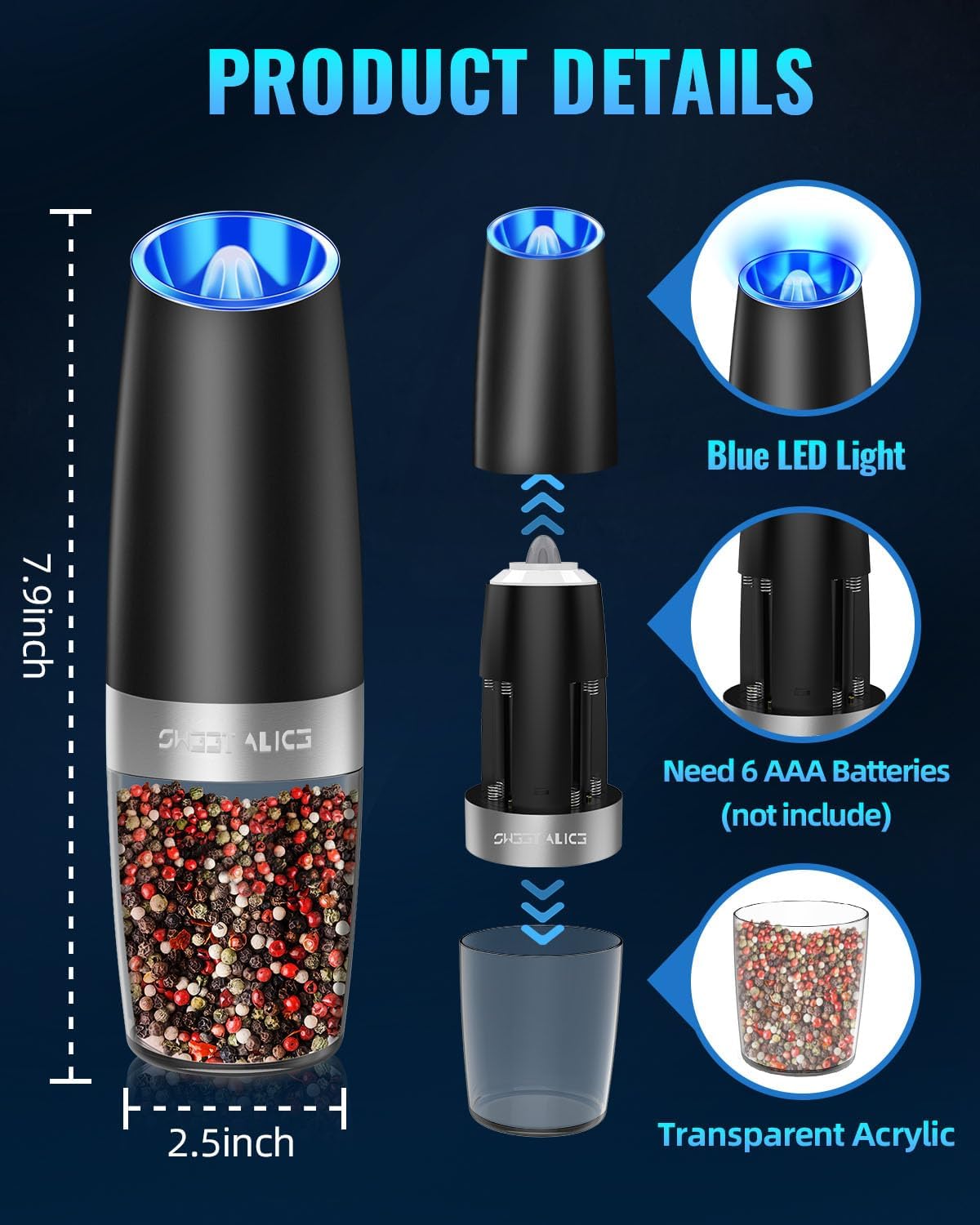 Electric Salt And Pepper Grinder - alternate angle