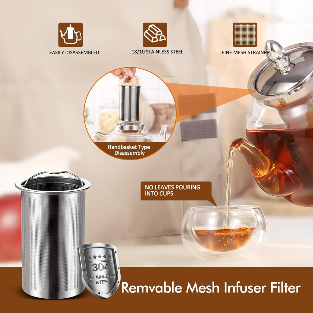 Blooming And Loose Leaf 1000ml Glass Teapot With Removable Infuser - in use