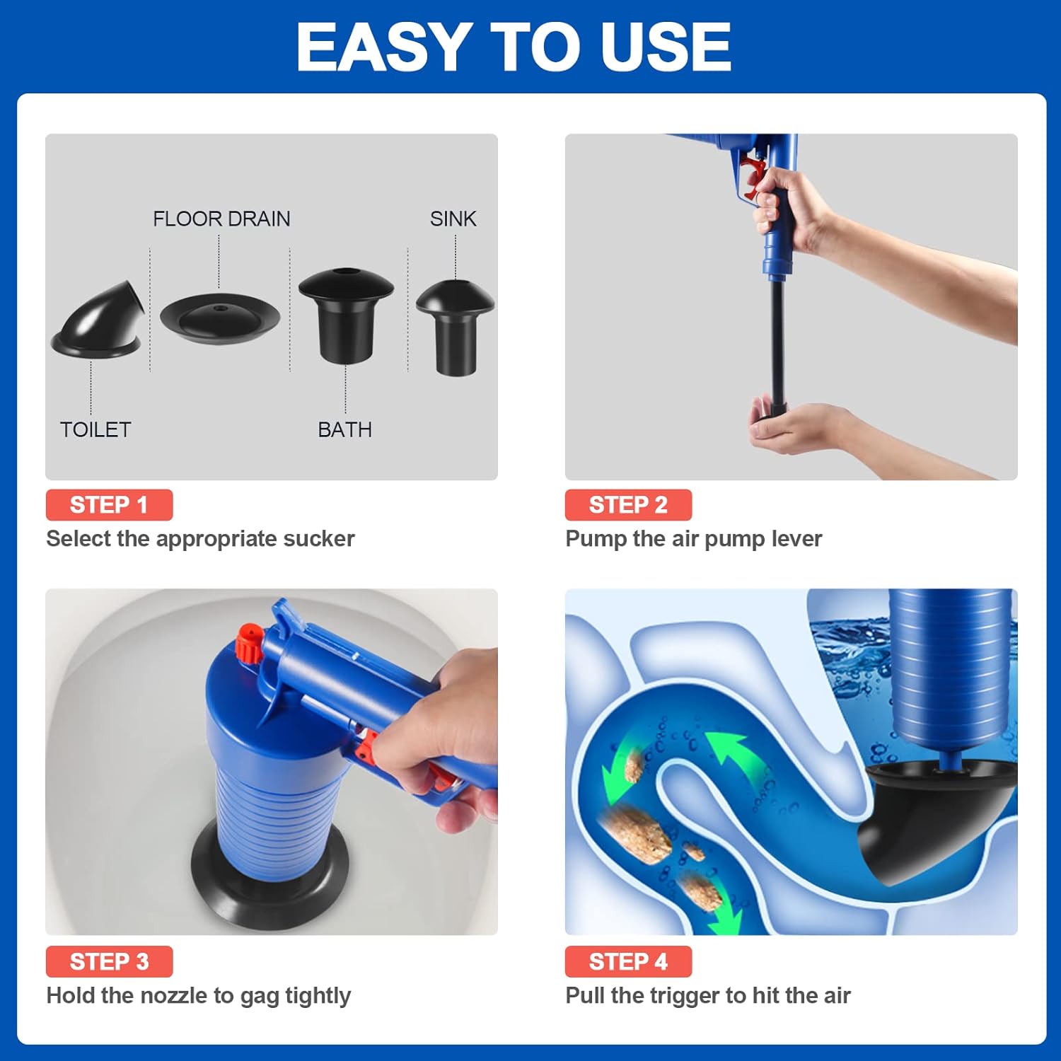 Drain Blaster Air Toilet Sink Plunger Gun Drain Clog Remover Tool - detail