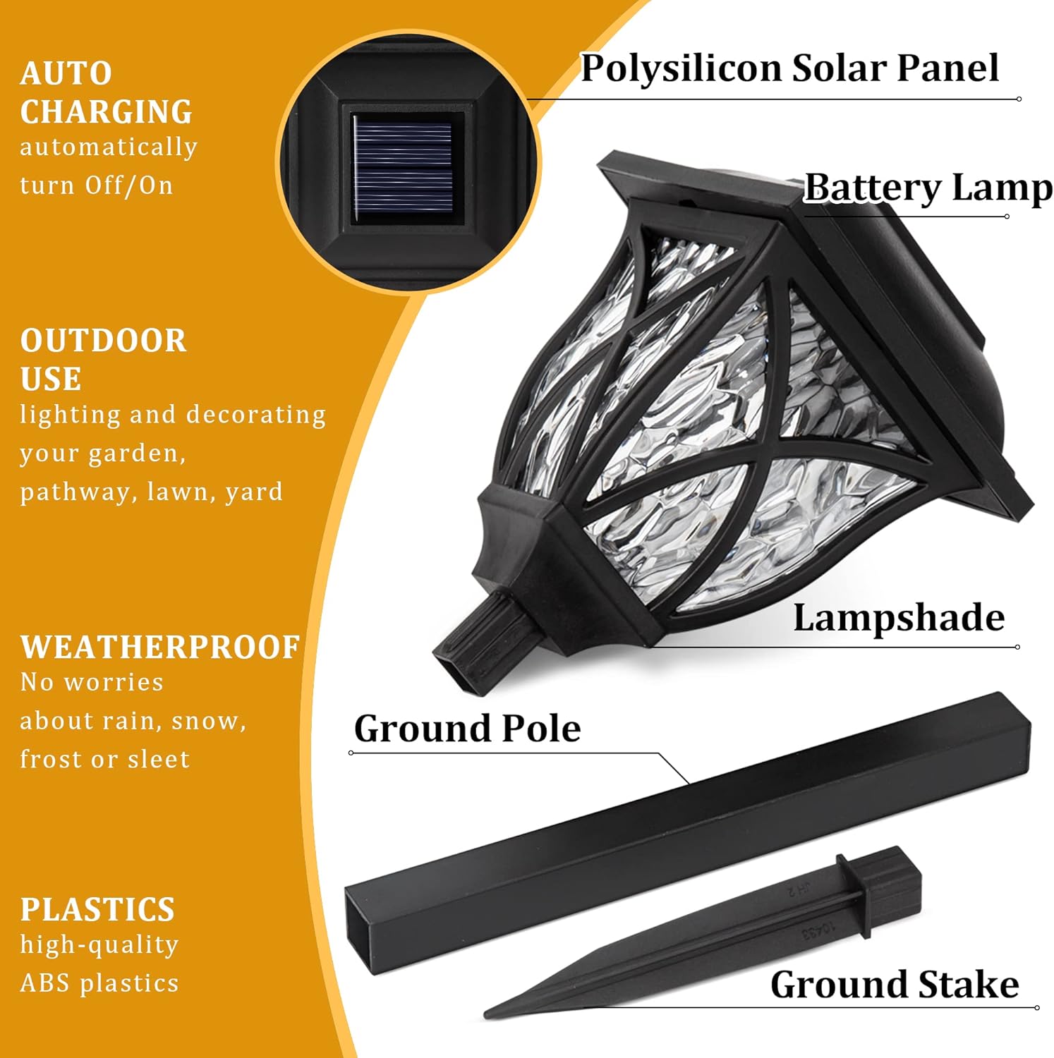 6-Pack Solar LED Pathway Lights with Water-Ripple Pattern | Warm - detail