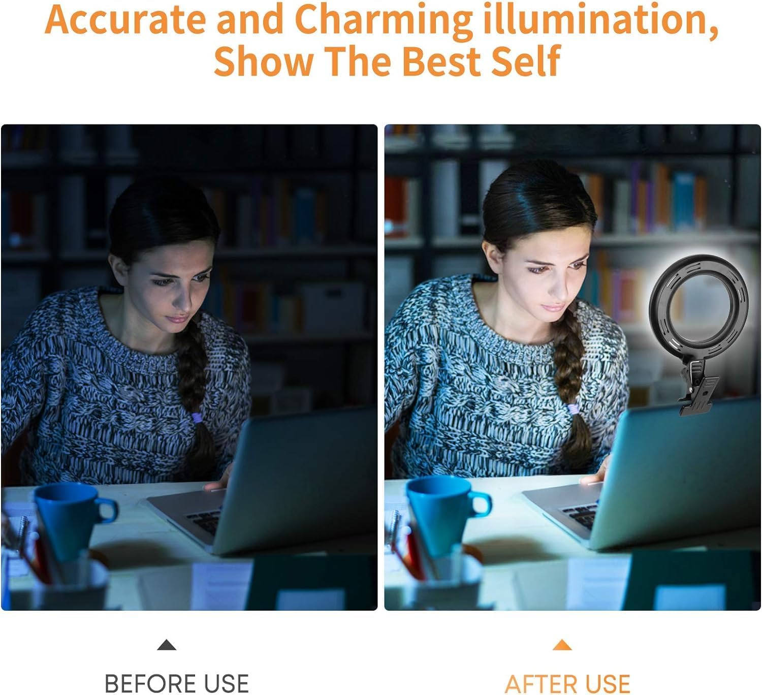 Clip on Laptop Ring Light - in use