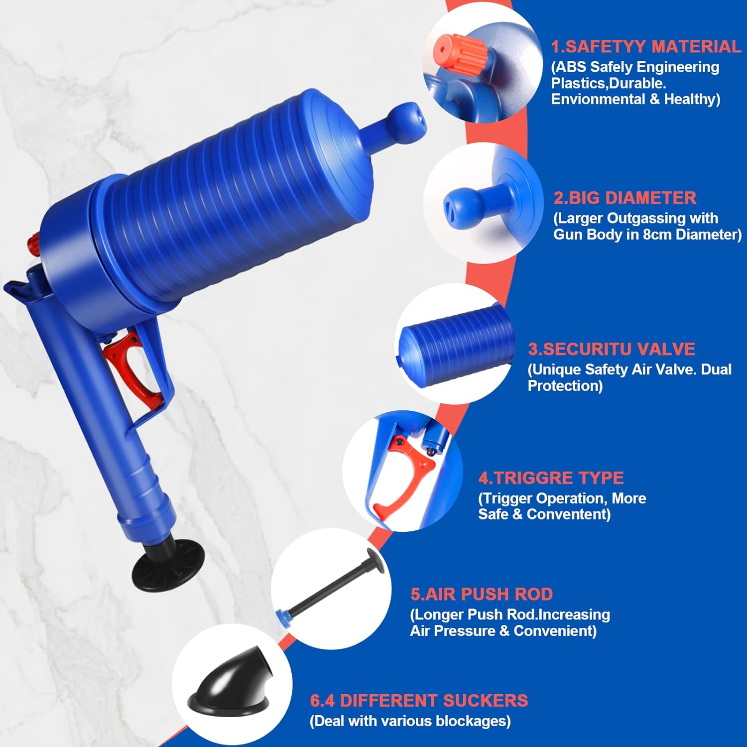 Drain Blaster Air Toilet Sink Plunger Gun Drain Clog Remover Tool - detail