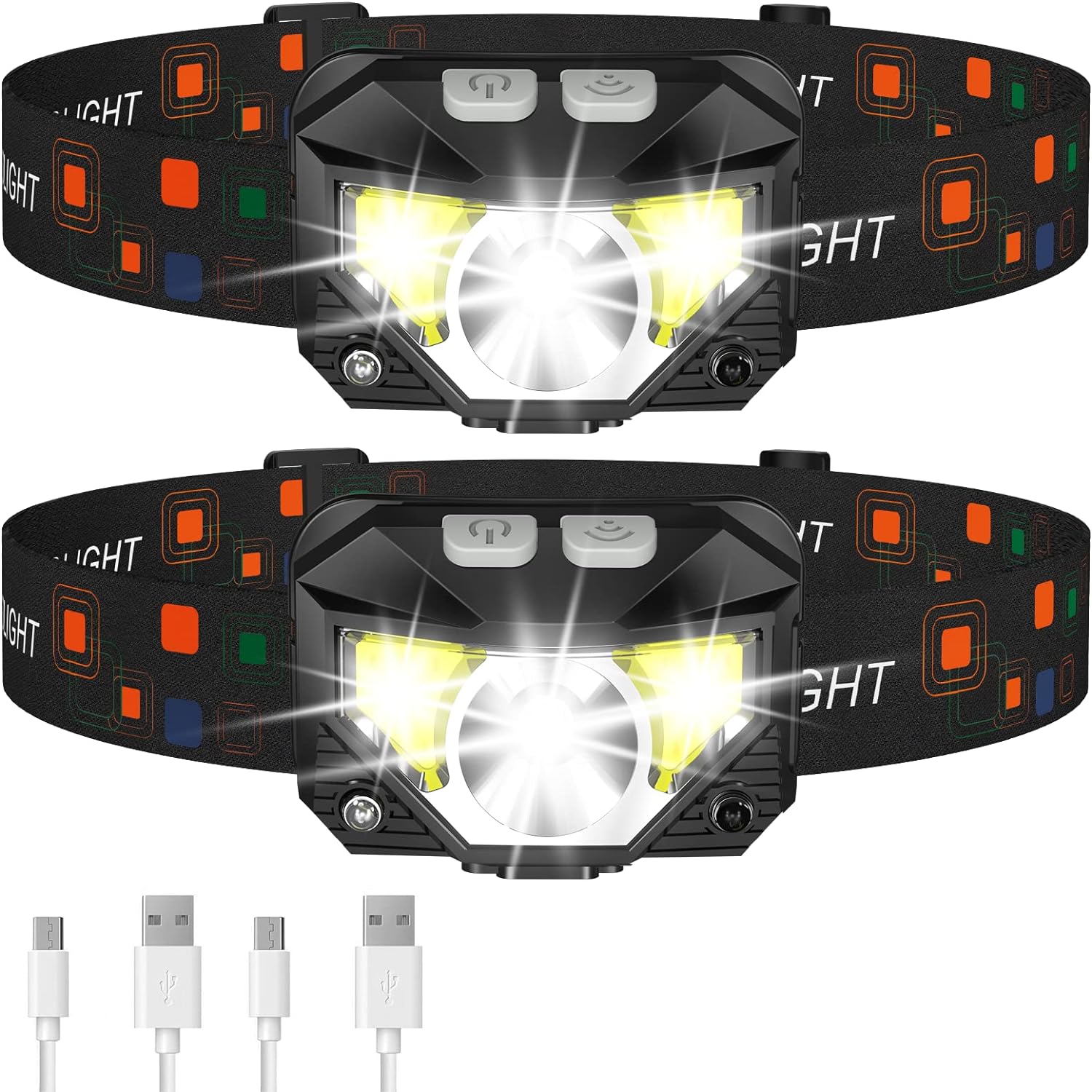 2-Pack Ultra-Bright Led Rechargeable Headlamp Flashlight Waterproof