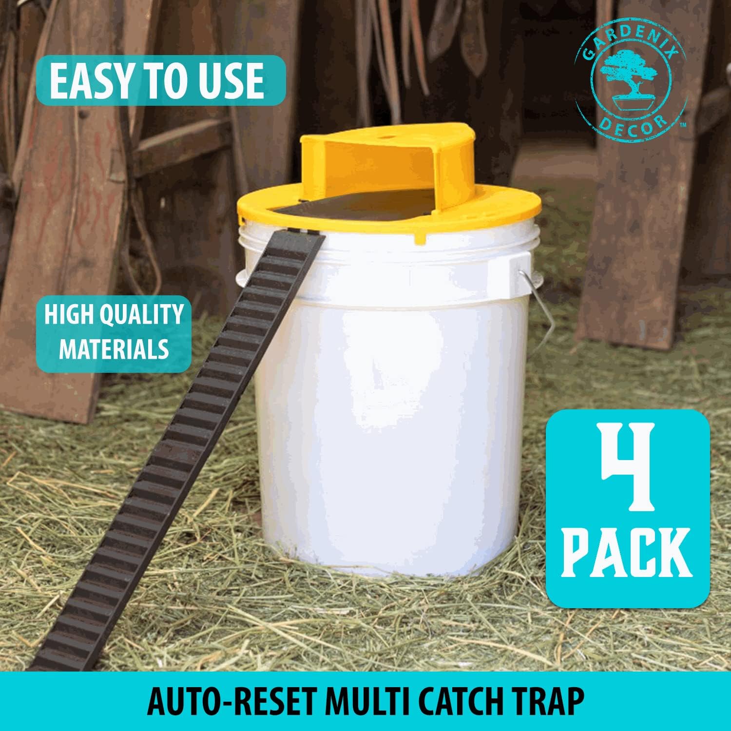 4-Pack Bucket Lid Mouse Trap - in use