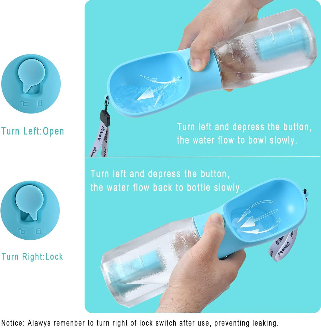 Dog Water Bottle With Food Container - in use