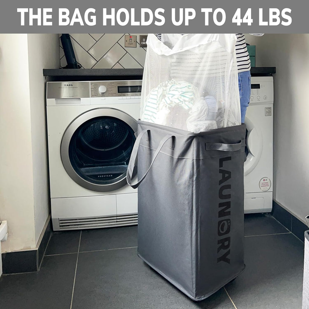 75L Collapsible Laundry Hamper with Wheels and Removable Mesh Liner - detail