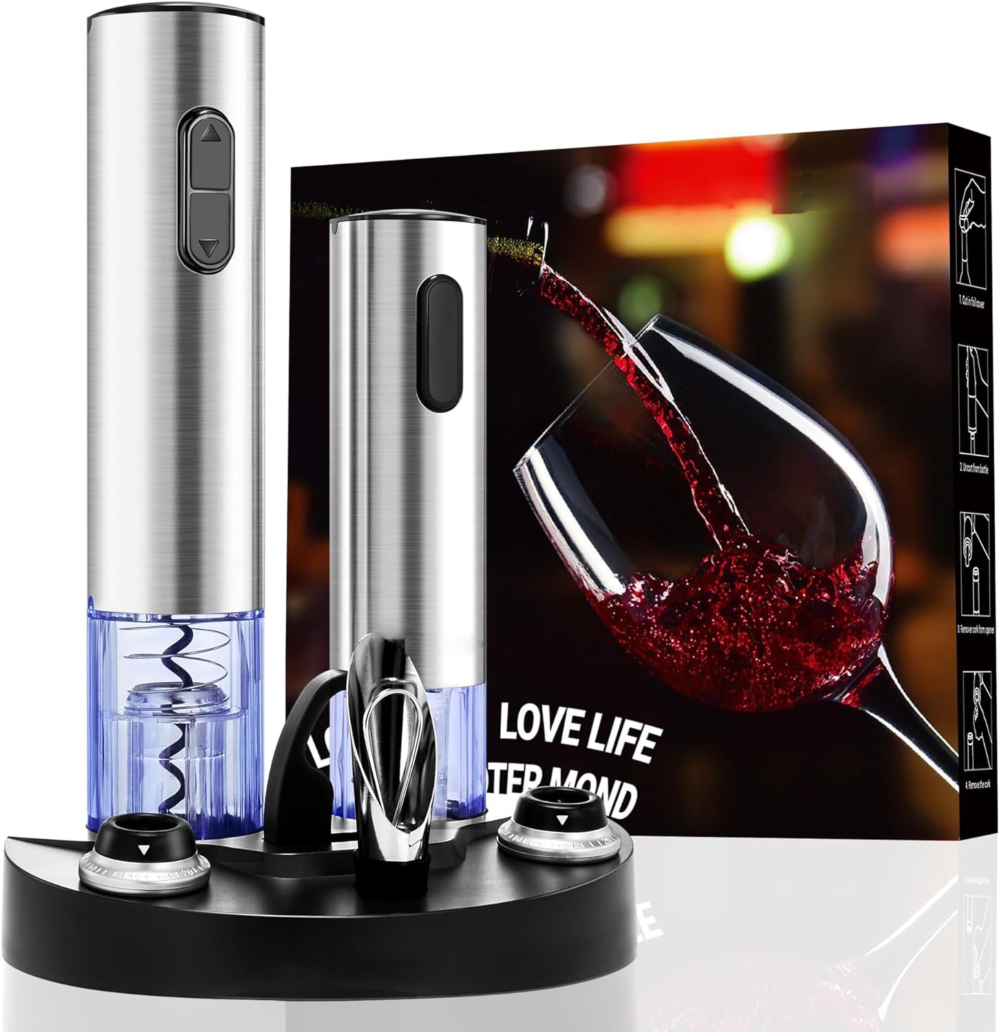 Electric Wine Bottle Opener Set with Vacuum Preserver, Automatic