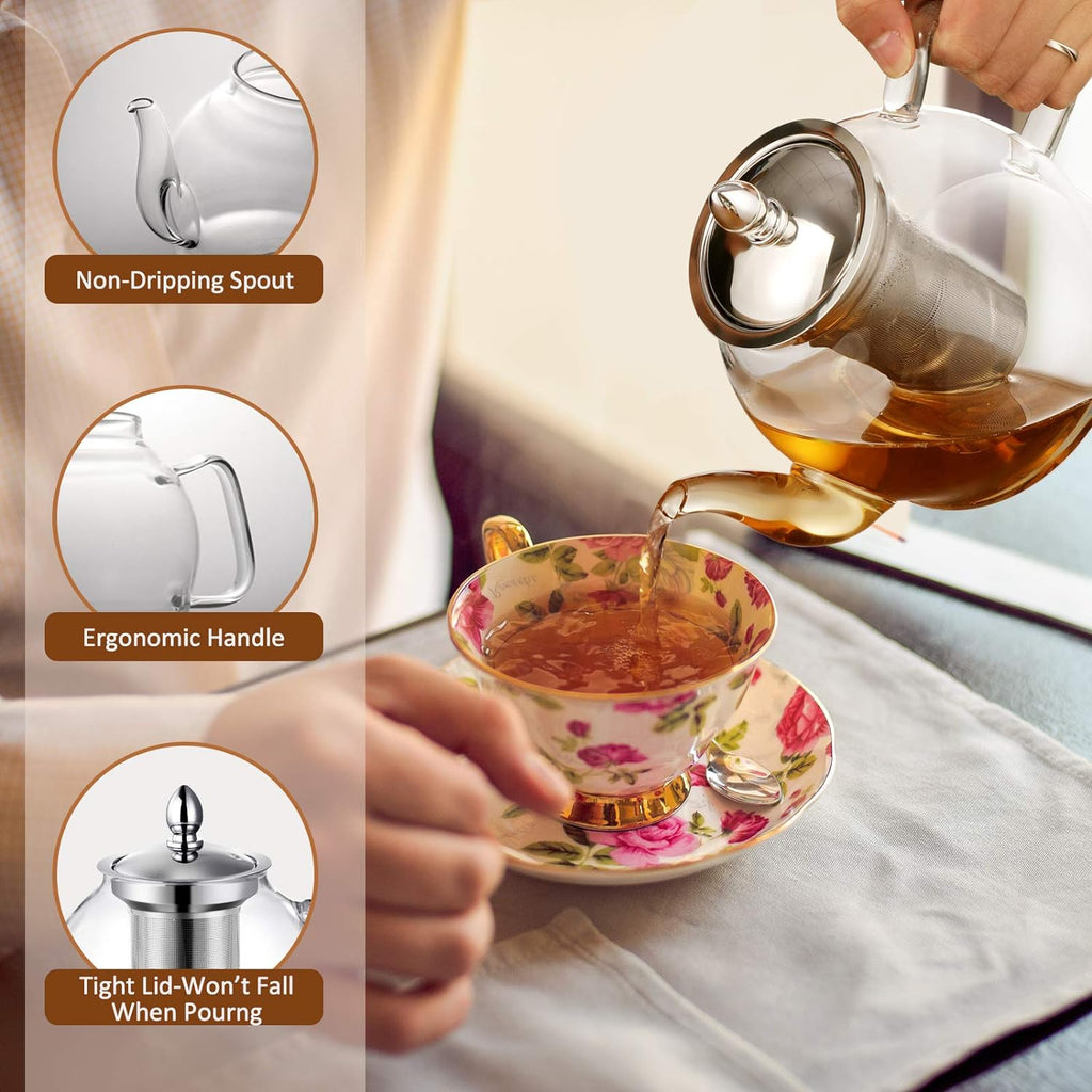 Blooming And Loose Leaf 1000ml Glass Teapot With Removable Infuser - alternate angle