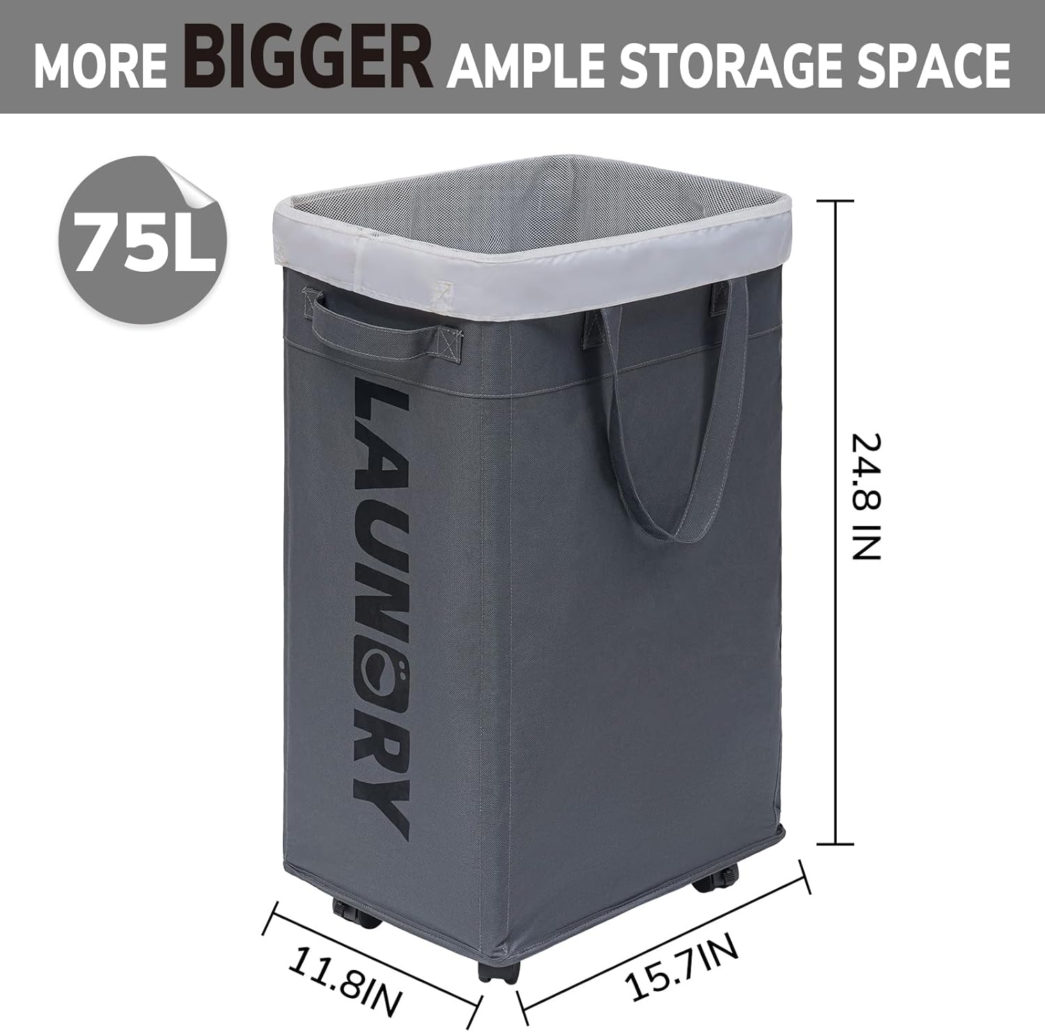 75L Collapsible Laundry Hamper with Wheels and Removable Mesh Liner - in use
