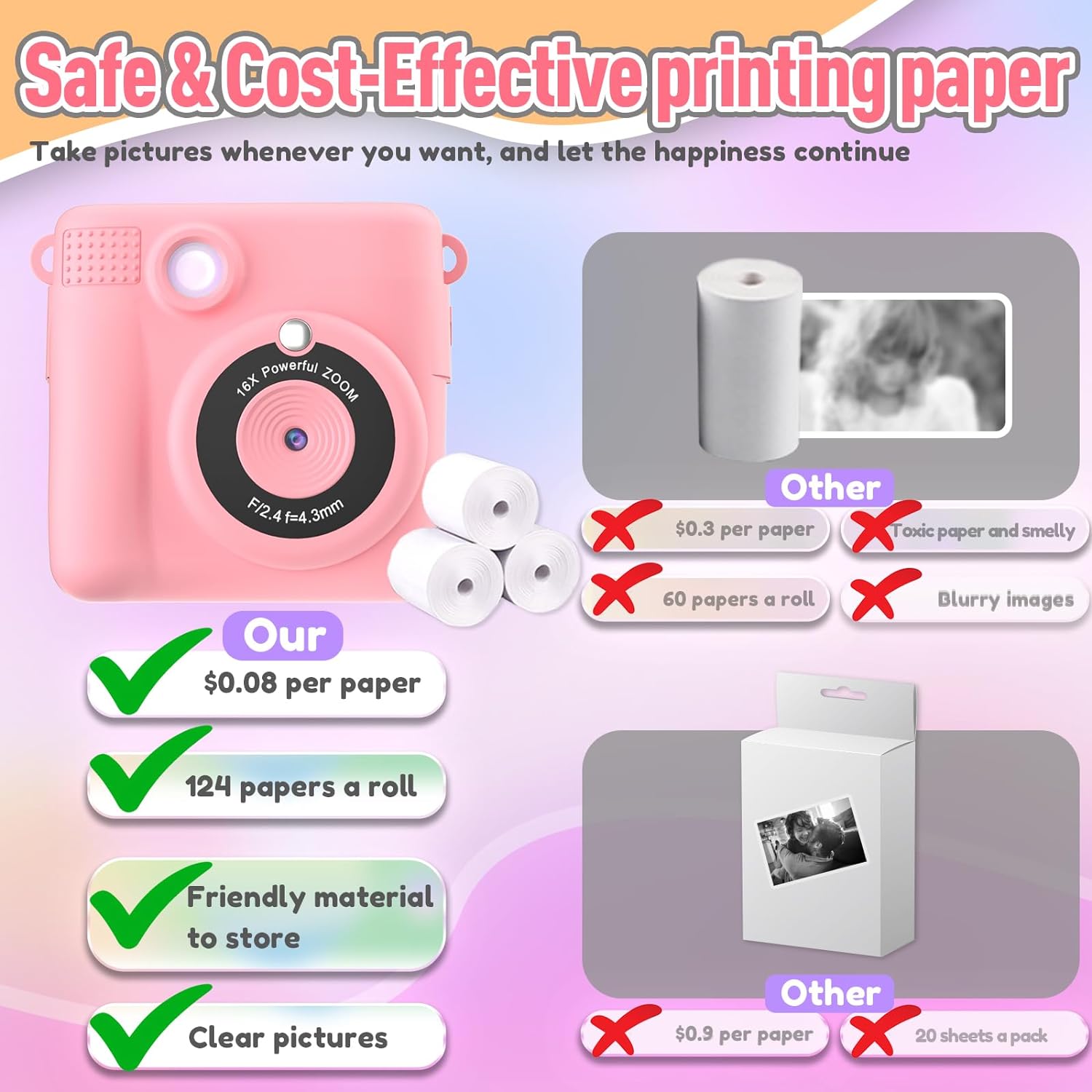 Digital Instant Print Portable Camera For Kids - alternate angle