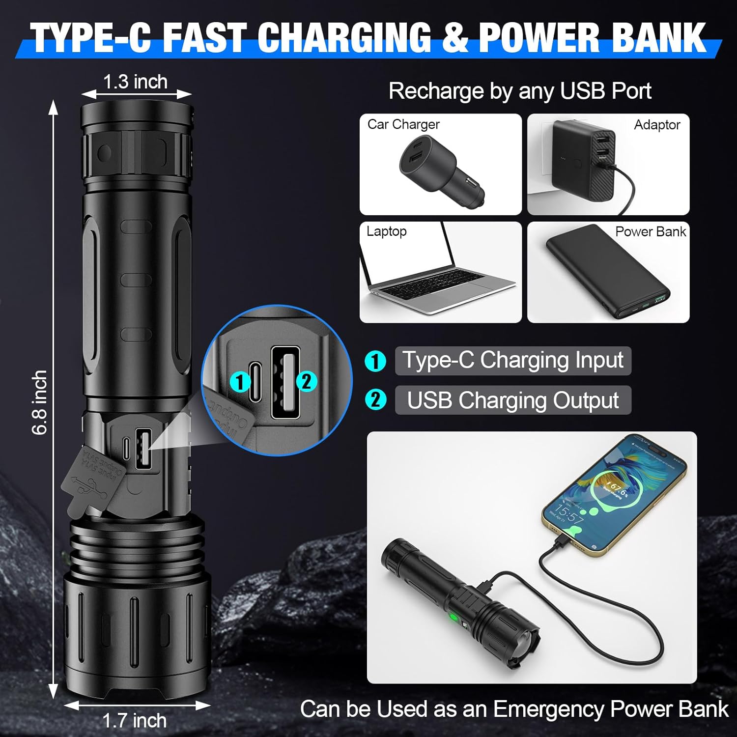 Extremely Bright Flashlight - alternate angle