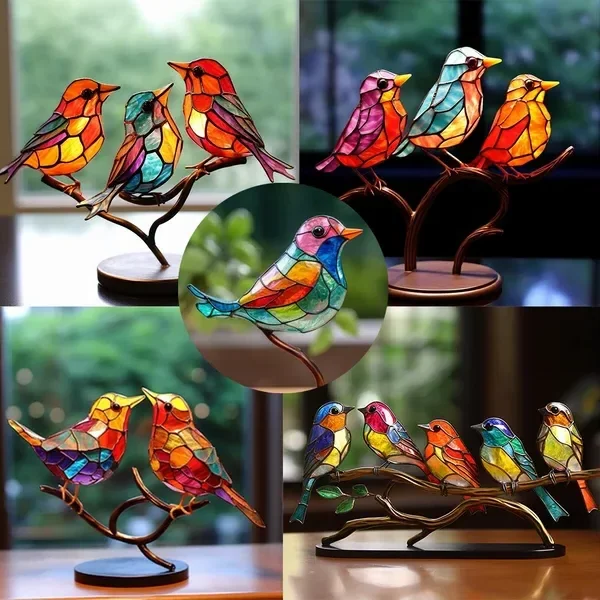 Colorful Birds on Branch Desktop Ornaments - alternate angle