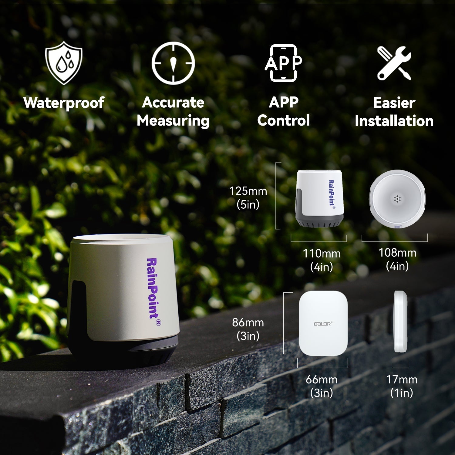 RainPoint Wireless Wi-Fi Digital Rain Gauge, Wireless - in use