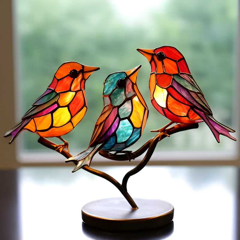 Colorful Birds on Branch Desktop Ornaments - detail