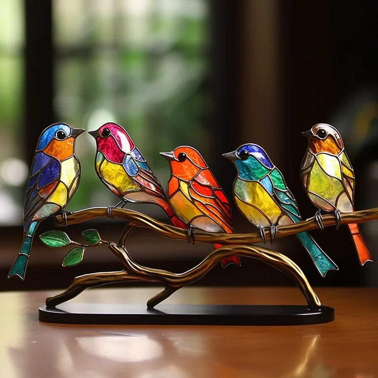 Colorful Birds on Branch Desktop Ornaments - detail
