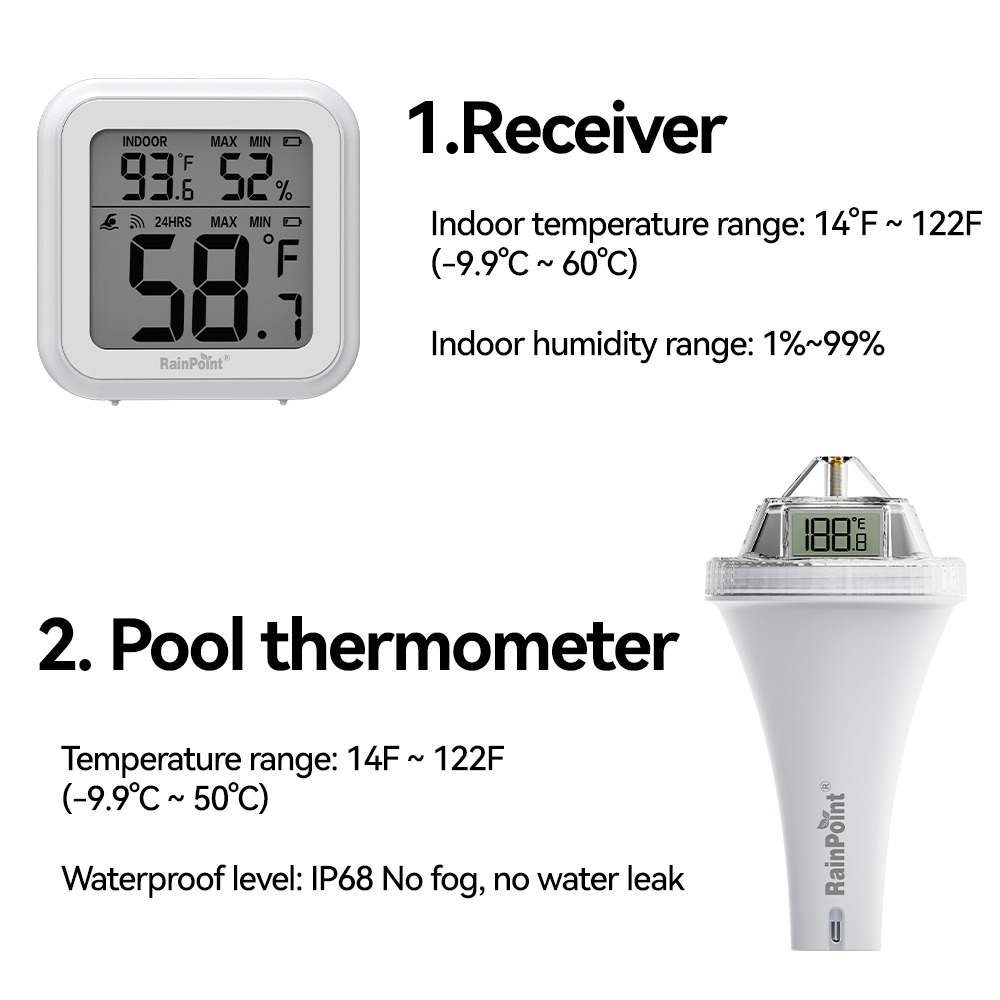 Wireless Pool Thermometer - Accurate Swimming Pool & Pond Temperature Monitor, Wireless