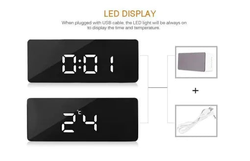 Digital Alarm Clock Smart Mirror Desktop Bedside Nightlight - detail