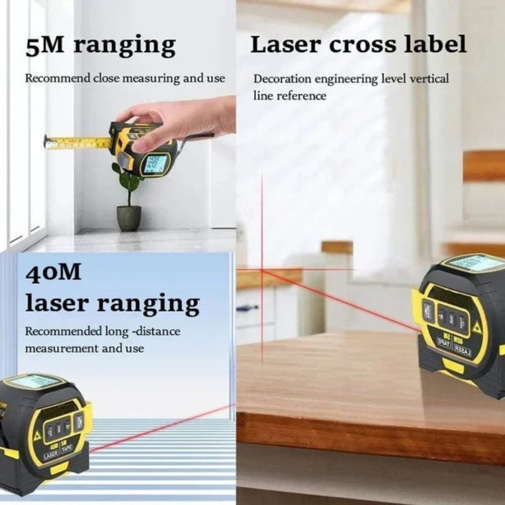3-in-1 Infrared Laser Tape Measure with Digital Display and Traditional Tape