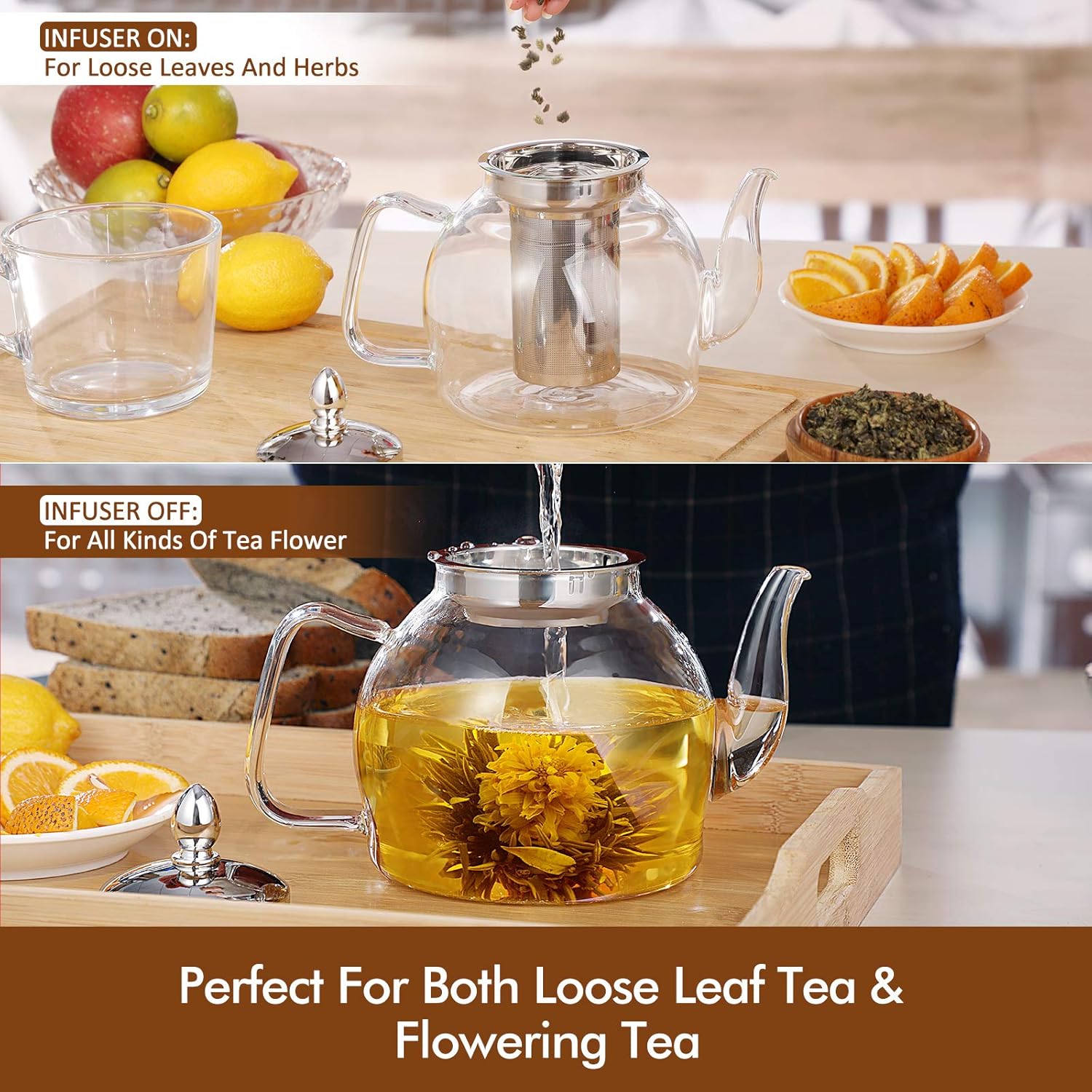 Blooming And Loose Leaf 1000ml Glass Teapot With Removable Infuser - detail