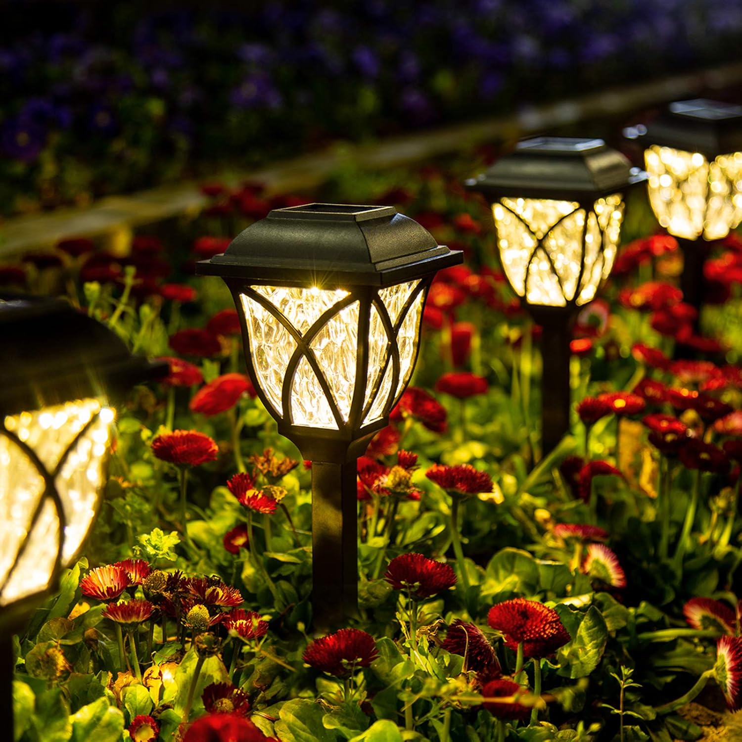 6-Pack Solar LED Pathway Lights with Water-Ripple Pattern | Warm
