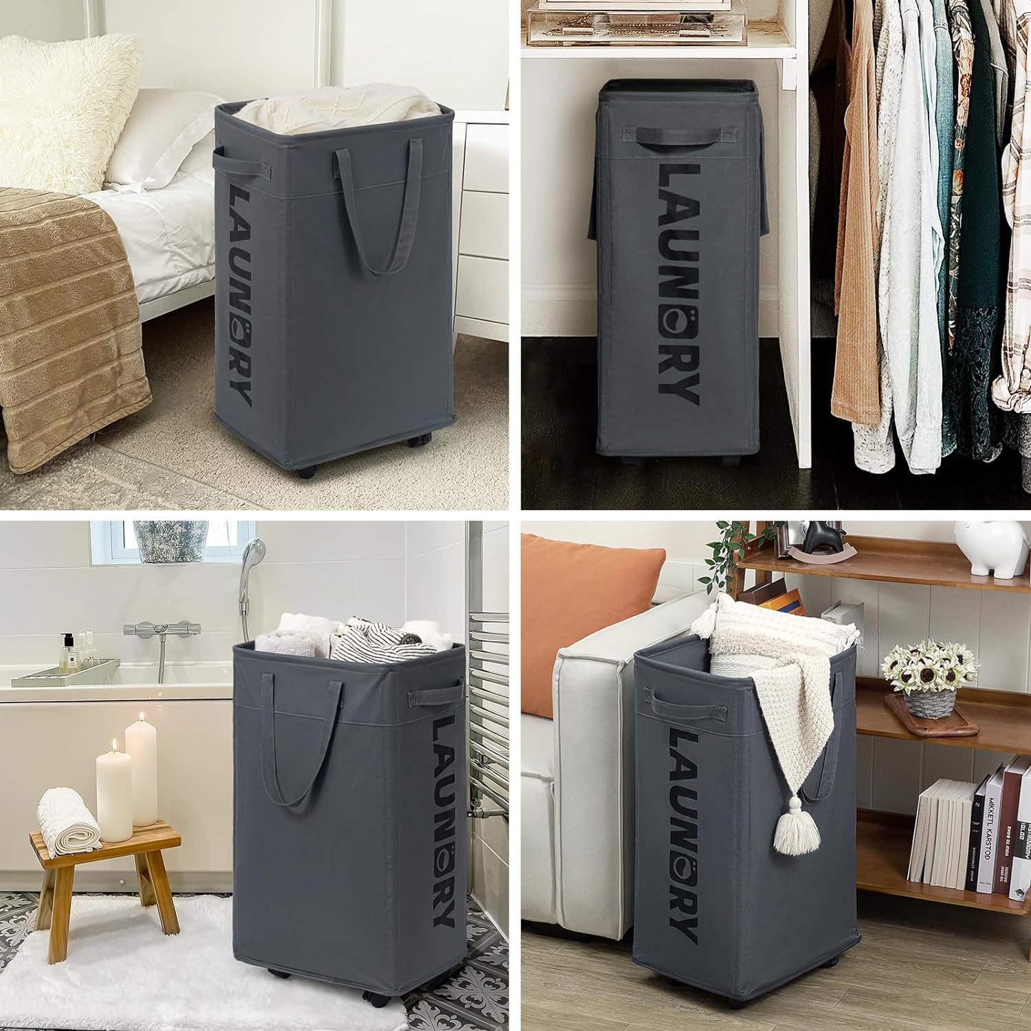 75L Collapsible Laundry Hamper with Wheels and Removable Mesh Liner - alternate angle